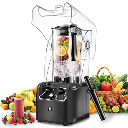 Image of Commercial Blender for Smoothies, 2.5HP Motor, Stainless Steel Blade, 80oz Pitcher for Shakes, Smoothies, Ice Crushing, Frozen Drinks, 15 Speeds, Self-Cleaning, Grey