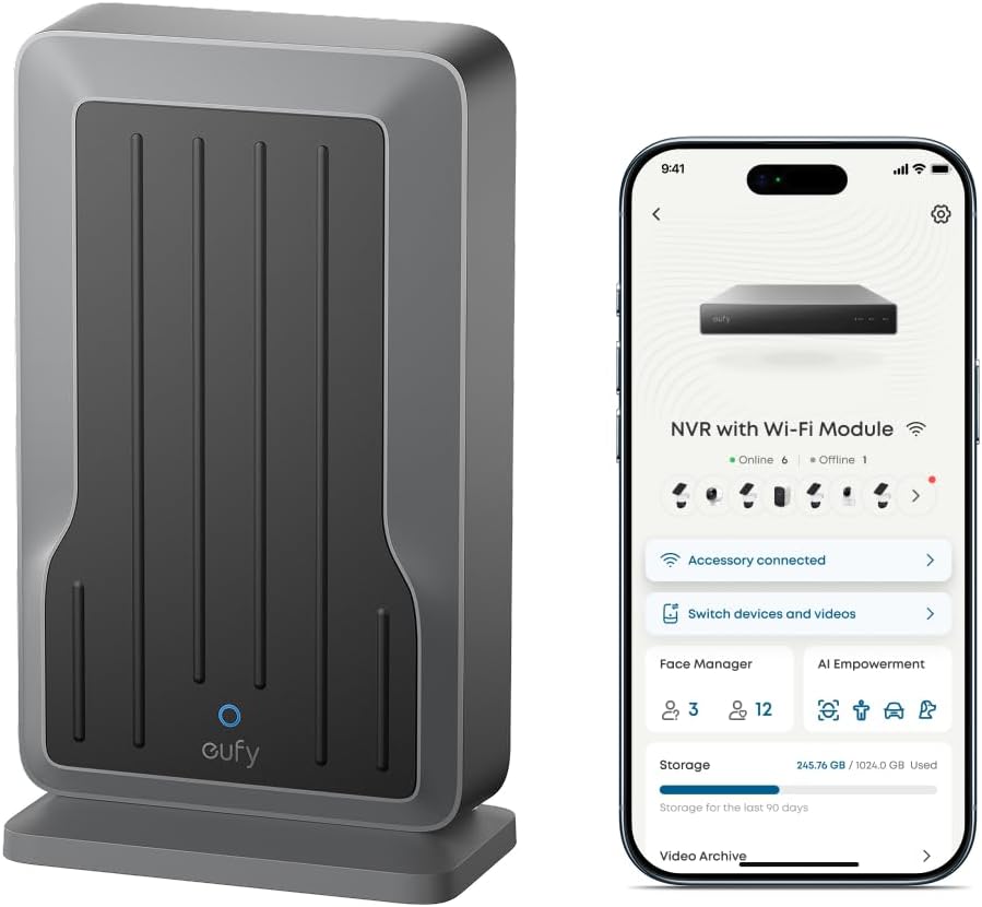 eufy NVR Wi‑Fi Module, Only for eufy PoE NVR System, Supports Up to 16 eufy Wi-Fi Cameras, Video Doorbells and 32 eufy Sensors, Unified Security Integration, Refer to Compatibility List Below