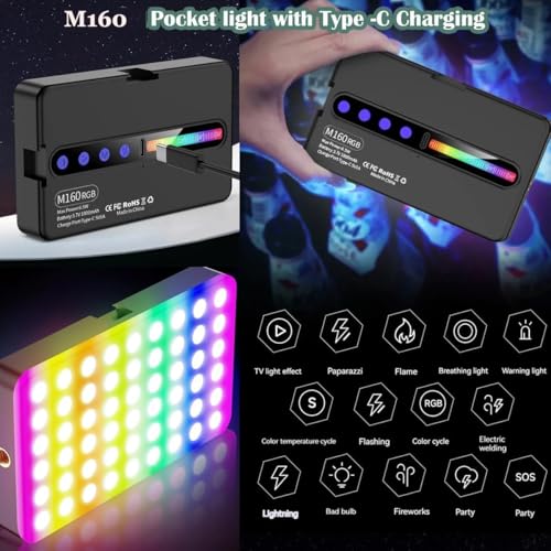 Image of DEVICE OF URBAN INFOTECH M160 RGB Portable Pocket Camera Light 6.5W | 2700-6500K Dimmable Panel Lamp | Rechargeable 1800mAh | Photography, Vlogging, Streaming, Zoom Calls, Selfie & Makeup Light