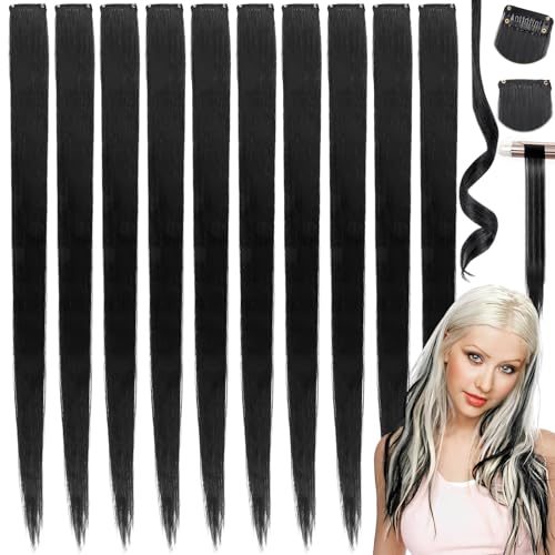 SoundZero 12 Pièces, Kit extension de cheveux colorés, Extensions cheveux noirs à clipser, Extensions cheveux colorés à clipser, Extensions a Clip Cheveux Couleur,...