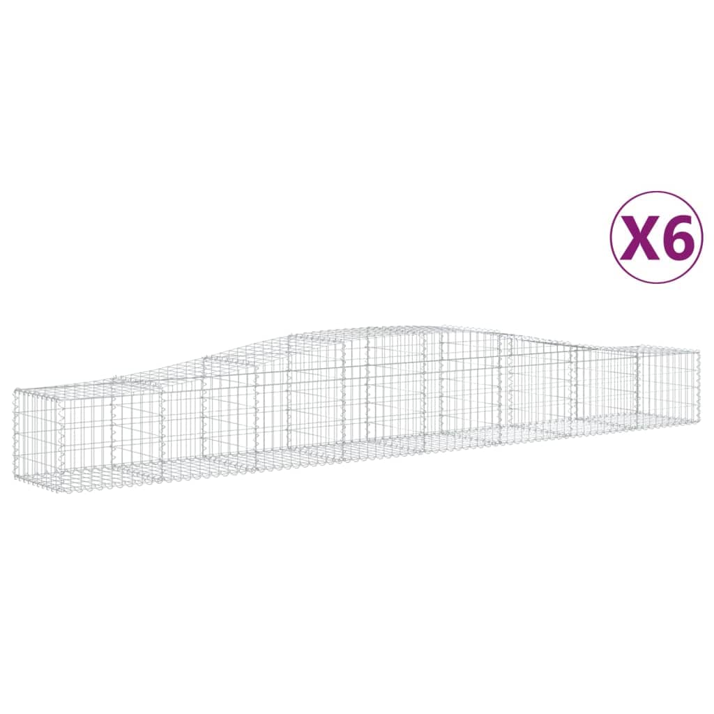 Kosze gabionowe łukowe 6 sztuk 400 x 50 x 40/60 cm ocynkowane żelazo do dźwiękochłonnych dekoracyjnych barier ogrodowych ze wzmocnionymi haczykami
