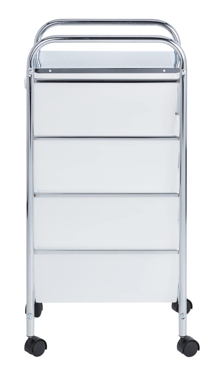 WENKO Wózek Messina z 4 szufladami – wózek łazienkowy, wózek domowy, stal, 33 x 80,5 x 39 cm, biały