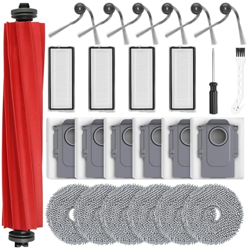 25 Stück Zubehör für Roborock QV35A/QV35S/QR598/QR798/Qrevo S Pro Saugroboter | 1 Hauptbürste 6 Staubbeutel 4 Filter 6 Wischpads 6 Seitenbürsten 1 Reinigungsbürste 1 Schraubendreher