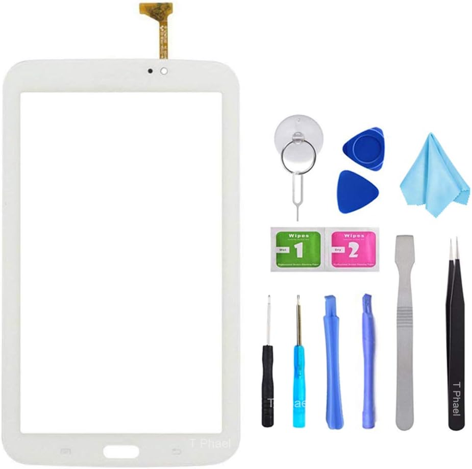 T Phael White Touch Screen Digitizer for Samsung Galaxy Tab 3 7.0 - Glass Replacement for P3210 SM-T210 T210R T210L T217S T217A (Not Include LCD,WiFi Ver.No Speaker Hole) with Tools + Pre-Installed Ad