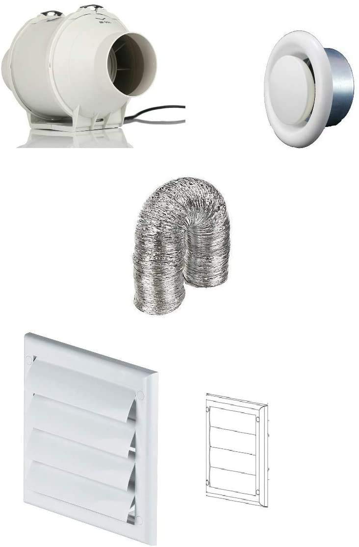 4" Inline Bathroom Extractor Timer Fan Kit