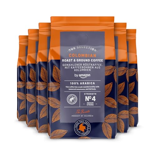 by Amazon Colombian Roast and Ground Coffee Single Origin Medium Roast 1.36Kg (6 Packs of 227g) Rainforest Alliance Certified