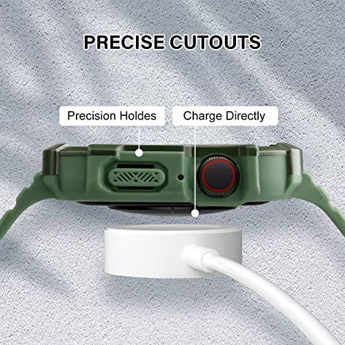 Edimens Protective Cases Rugged Bands Compatible With Apple Watch Bands 45Mm 44Mm Men Women, Soft Tpu Rugged Smartwatch Bumper Cases With Band Compatible For Apple Iwatch Se Series 7 6 5 4 Black Army Green #TOP5