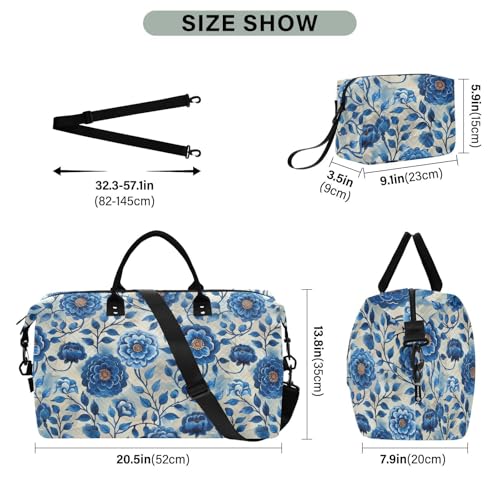 Duffel Bags Chinese Elaborate-style Painting Tribal Blue Gym Bag with Adjustable Strap for Gym 2 Pcs Set maletas para gimnasio3