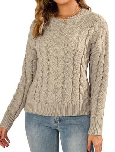 Image of ZAFUL Womens Oversized Sweaters 2025 Cable Knit Chunky Sweater Long Sleeve Crewneck Pullover Loose Outfits