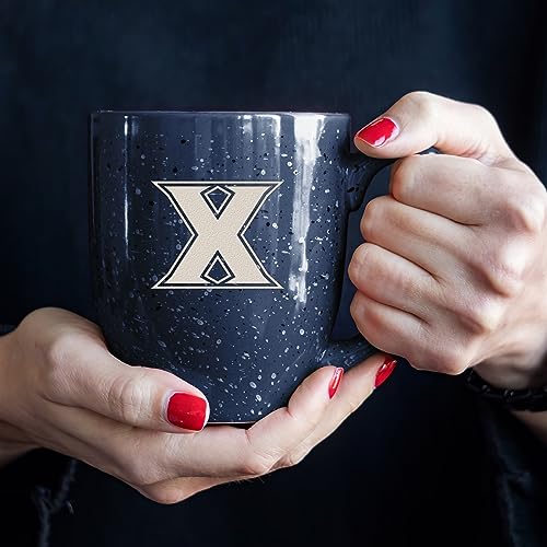 Image of Rico Industries NCAA Xavier Musketeers Navy Blue Personalized 16 oz Team Color Laser Engraved Speckled Ceramic Coffee Mug