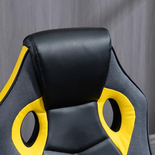 Sedia Gaming Ergonomica, Poltrona da Ufficio Girevole con Rotelle in Similpelle Nera e Gialla, Altezza Regolabile - Sedia gaming - Immagine 7