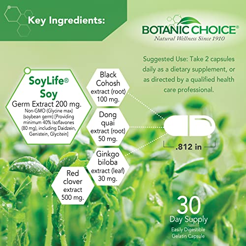 Botanic Choice Natural Menopause Hot Flash Relief Balance Supplement For Women - Powerful Herbal Blend With Black Cohosh, Soy, Red Clover - Gluten Free - 60 Capsules #TOP2