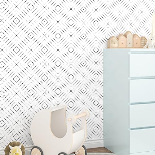 Skyblur Mustertapete Selbstklebende Tapete Schwarz Weiß Klebefolie Badezimmer Wohnzimmer Tapete Schlafzimmer Möbelfolie Weiß Muster Geometrische 260x44.5cm Wandtapete Selbstklebend Küchenfolie Vinyl
