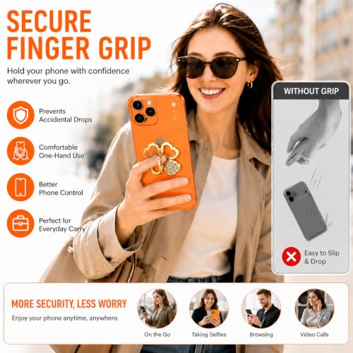 Image of Mizi 2Pack Clover Phone Ring Holder Stand, 360 Rotation & 180 Fold Finger Grip Kickstand, Strong 3M Adhesive, Bling Rhinestone Phone Ring for iPhone, Samsung & Most Smartphones - Gold