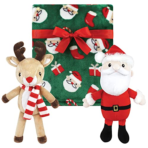 Hudson Baby Unisex Baby Plush Blanket with Toy Rudolph And Santa One Size