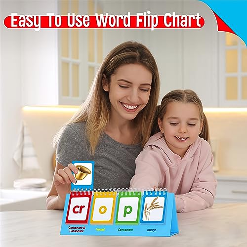 CVCC & CCVC Flip Charts, 40 Words Builder Phonic Games Freestanding Flip Chart Manipulative Spelling Toy Educational Learning Tool for Student Teacher School Supplies