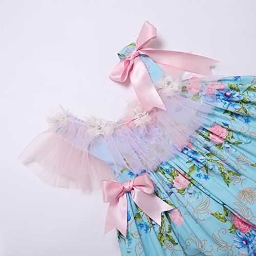 Pettigirl Girls Children Summer Light Blue Floral Tulle Sleeveless Casual Clothes Kids Stylish Fancy Party Dresses3