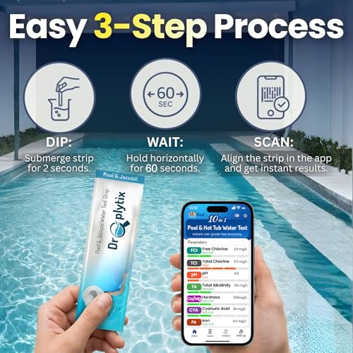 Image of 10-in-1 Pool & Spa Water Test Kit with App, Hot Tub, Saltwater, Chlorine, Cyanuric Acid, Alkalinity, Hardness, pH, Nitrate, Sulfate, Digital Water Quality Testing Strips (DXPOOL-R10-S10)