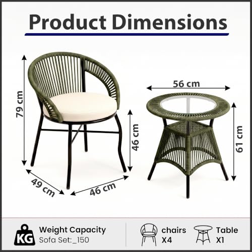 Image of OUTLIVING Init Outdoor Patio Furniture Set | 4 Seater Wicker Chairs with Cushioned Seats & Round Coffee Table | Garden, Balcony, Terrace & Lawn Seating Set - OliveGreen