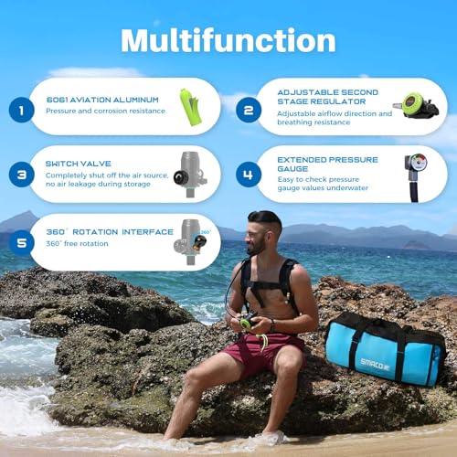 SMACO Mini Tauchflasche 2L Sauerstoffflasche Tauchen Mini Taucherflasche für Unterwasseratmung Tragbare Tauchen Sauerstofftank Lung Air Tank für Notfallrettung Bootsreinigung Tauchausrüstung S700 PLUS