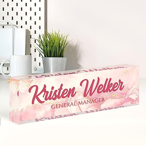 Image of Name Plate for Desk, Desk Name Plate Personalized, Office Decor for Women Men, Acrylic Desktop Accessories, Office Appreciation Gifts for Boss Social Workers Nurse Teacher Employee (Pink Coast)