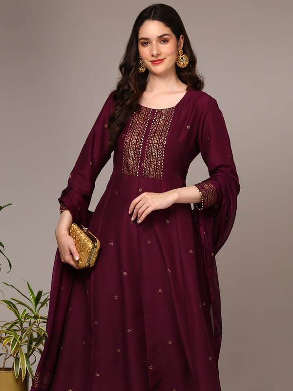 Image of Vaamsi Women's Silk Blend Solid Anarkali Kurta Pant With Dupatta