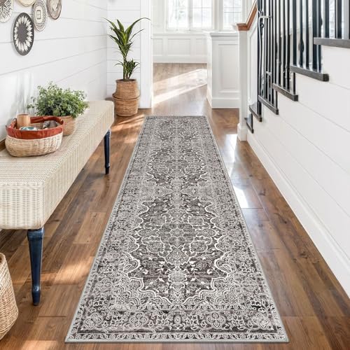 KUTA Vintage Washable Runner Rug, 2x7 Non-Slip Tan Grey Hallway Kitchen Runners Soft Printed Distressed Tribal Farmhouse Floor Carpet Rugs for Laundry Bedroom Living Room