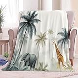 Kuscheldecke Giraffe Palme Tiere flauschig Flanell Wohndecke warm Tagesdecke Überwurf Sofadecke fusselfrei Fleecedecke Super Soft Decke, 100 x 130 cm Creme