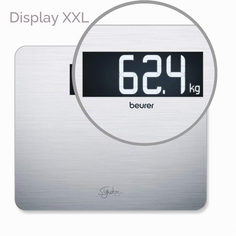 Beurer GS 405 Signature Line Bilancia Digitale in Acciaio Inox con Superficie XXL 35×30 cm, Display Nero Retroilluminato Extra Large 49 mm, Portata 200 kg, Antimpronta, Design Moderno