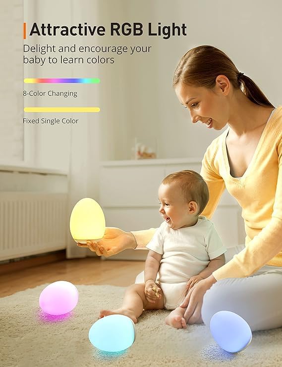 Miniatura 3 de JolyWell - Luz nocturna para niños, luz de huevo para guardería con 7 colores RGB cambiables y atenuación continua, luz de grifo recargable con