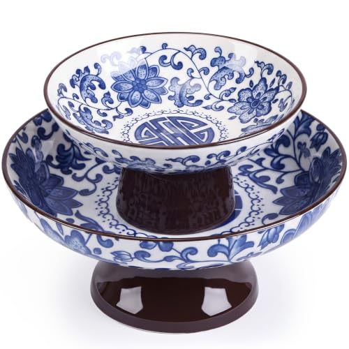 Ferrochef 2 Pcs Blue and White Ceramic Fruit Bowl Set Small Berry Basket