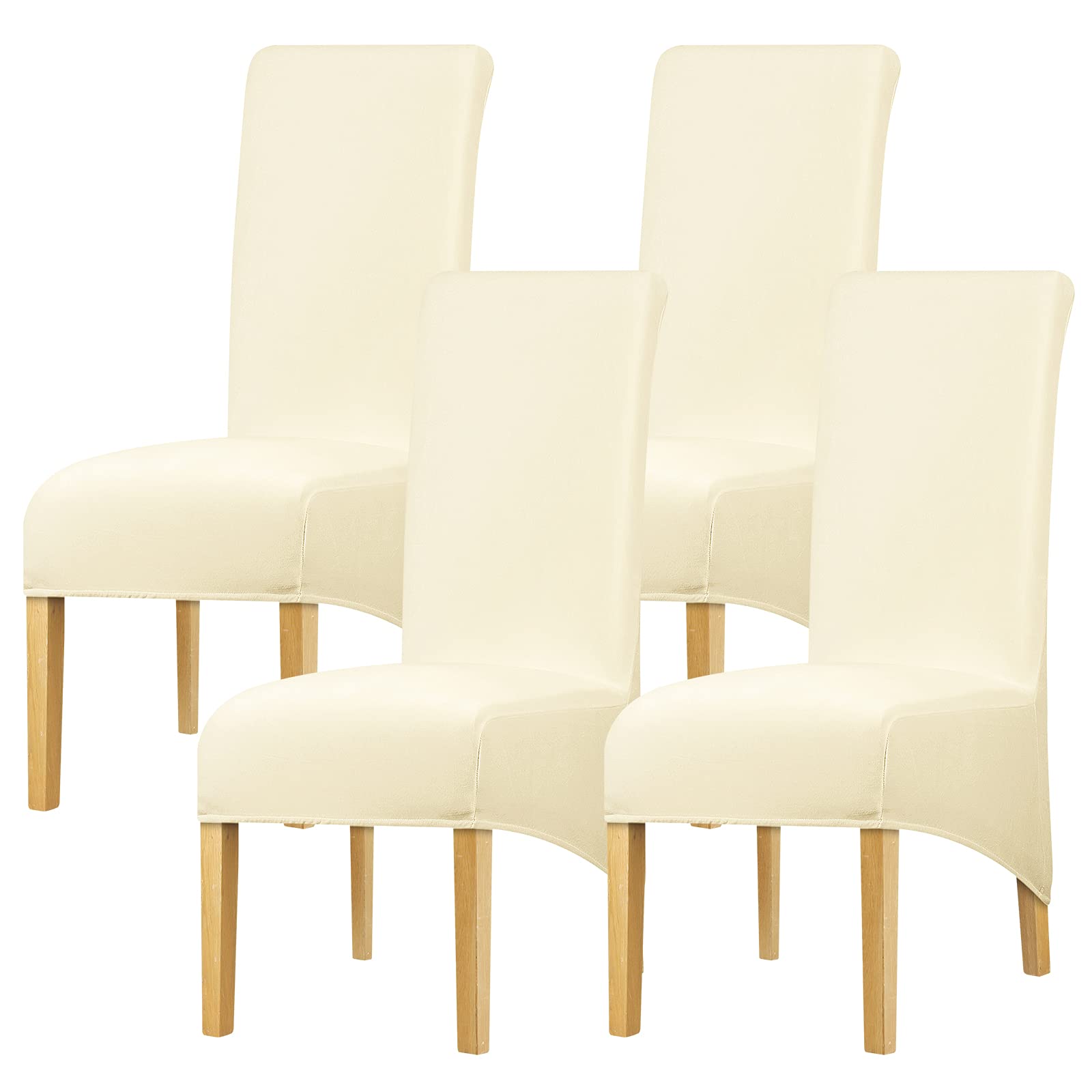 Leorate High Back Chair Covers Stretch Velvet Chair Slipcover Recliner Chair Protector for Dining Room Kitchen Banquet Home Decor Beige Pack of 4