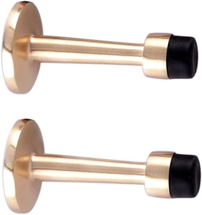 Eforlike 2 Pcs Safety Zinc Alloy Door Stopper Wall Protector with Sound Dampening Rubber Bumper(Gold)