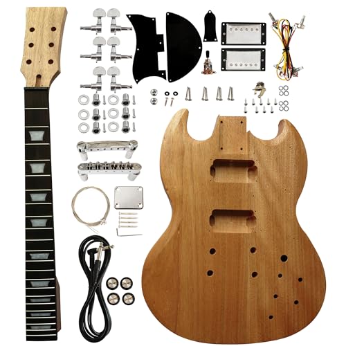 AYUBOUSA DIY Electric Guitar Kit Beginner Kits 6 String Right Handed with Mahogany Body Mahogany Neck Rosewood Fingerboard Chrome Hardware Build Your Own Guitar.
