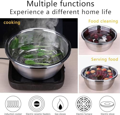 Image of KRESHU 3IN1 Stainless Steel Basin Set with Colander Grater Lid 3-Piece Multi-Function Mixing Bowl for Washing, Stainless Steel Basin Set (26 * 26 * 10CM)