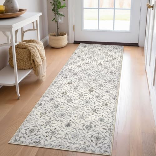 KILOCOCO 2x6 Runner Rug, Moroccan Super Soft Washable Hallway Entryway Runner Rug, Accent Print Faux Wool Kitchen Runner Rug 6 Feet Non-Slip Boho Rug Runner for Laundry Room Bedroom, Beige Yellow