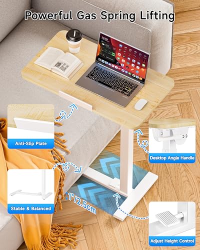 Image of BIZUM Mobile Standing Desk Laptop Desk Pneumatic with Wheels 180 Tilt Top Hospital Bed Table Portable Rolling Cart Foldable Bedside Table for Hospital&Home Use, Maple