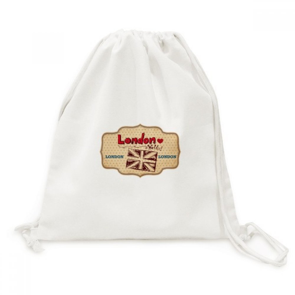 DIYthinker UK London Union Jack Stamp Backpack Canvas Drawstring Reusable Mesh Shopping Bag