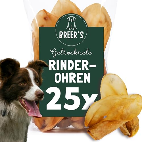 BREERs Getrocknete Rinderohren für Hunde 25 Stück aus eigener Deutscher Herstellung Kauartikel für Groß & Klein