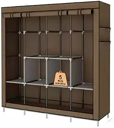 Guarda Roupa Grande Arara Dobrável Com Capa Tecido 4 Divisoria Roupeiro Organizadora Roupas Armários(PRETO,SOLTEIRO)