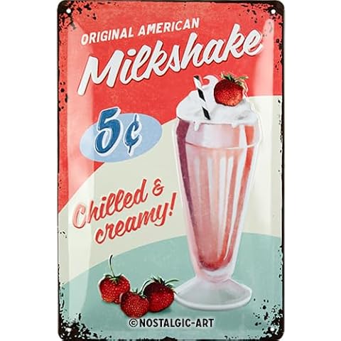 Nostalgic-Art Retro Tin Sign, 7.9" x 11.8", USA Diner Milkshake – Gift idea for USA & Diner fans, Metal Plaque, Vintage design for wall decoration Cover