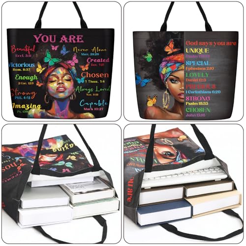 Image of Silkfly 4 Pack African American Tote Bags Gifts for Black Women Shoulder Handbag Afro Satchel Sister Bag for Work Travel
