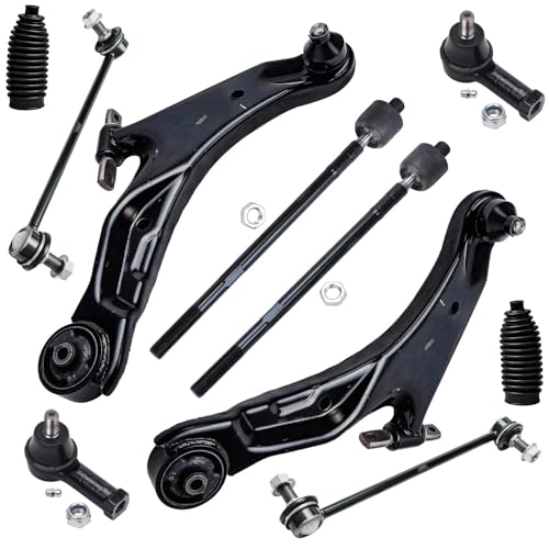 Image of Detroit Axle - Front End 10pc Suspension Kit 2001-2006 Hyundai Santa Fe, 2 Lower Control Arms w /Ball Joints 4 Tie Rods 2 Sway Bars 2 Boots 2002 2003 2004 2005 Replacement