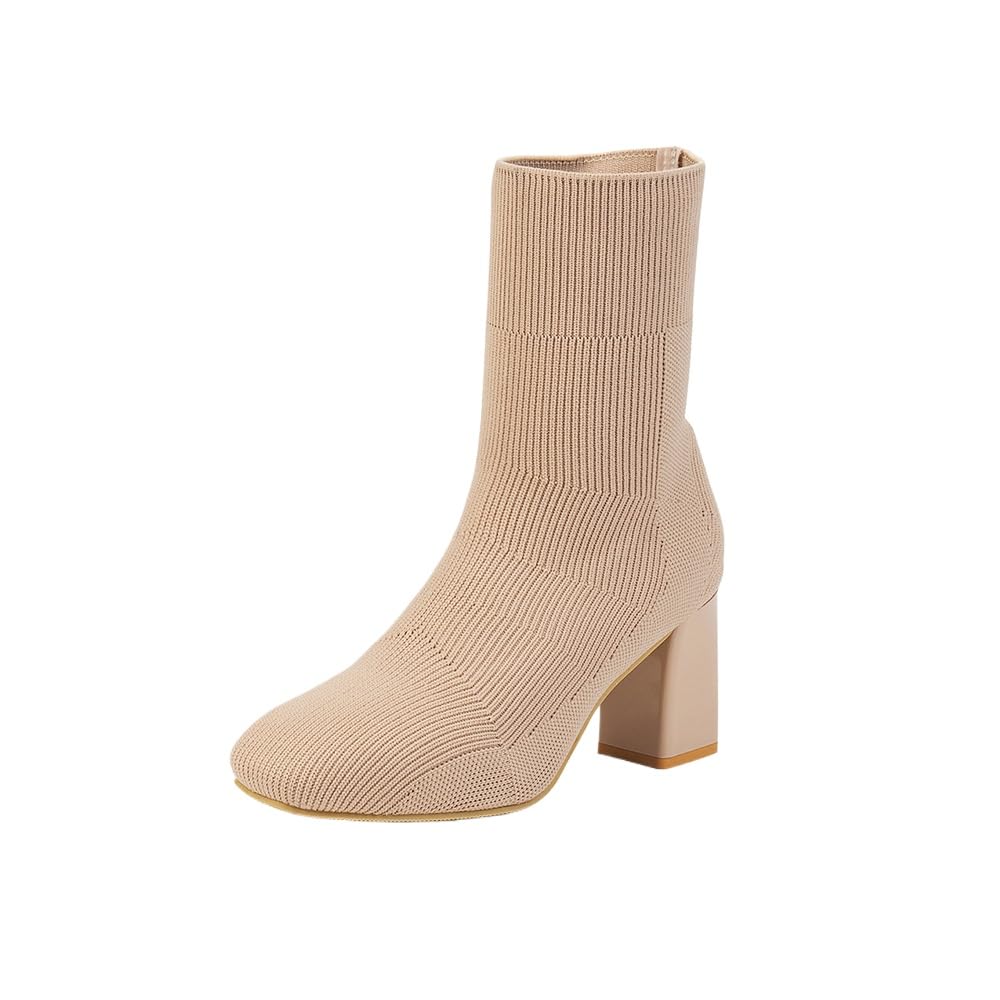 Womens Glove Chunky Mid Heel Ankle Boots Pointed Toe Sock Style Booties Casual Warm Shoes