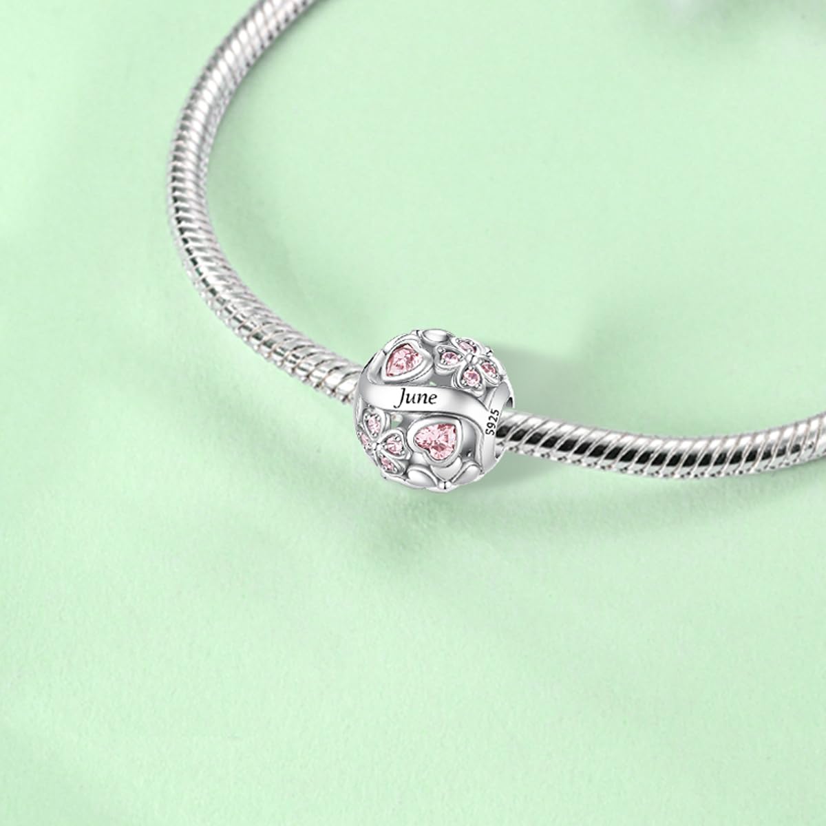 925 Pierre Pendentif en Argent de Naissance, Charm Porte-Bonheur Trèfle à Quatre Feuilles Ajouré, Cadeau d'Anniversaire ou Fête pour Femme