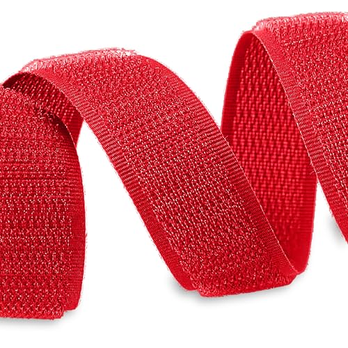 Image of 1 Inch x 5 Yd Red Hook and Loop Non-Adhesive Interlocking Tape Thin Nylon Excellent Grip Heavy Duty Fastening Strips Fastener Roll for Bags Clothes Home Office School Car and Crafting Organization