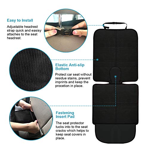 car seat protector 2 pack carseat protector with thick padding babypets for child car seat-mesh pockets-waterproof-universal sizeblack