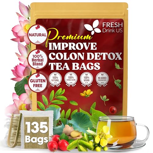 Image of FreshDrinkUS, Premium Improve Colon Tea | 135 Tea Bags | Herbal Tea Blend with Senna Leaves, Lotus Leaves, Hawthorn Berry, Ginger & More - Caffeine Free Botanical Tea - Natural Daily Herbal Infusion