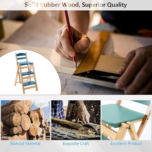 Taburete de madera maciza multifuncional con escalera de 3 peldaños 4