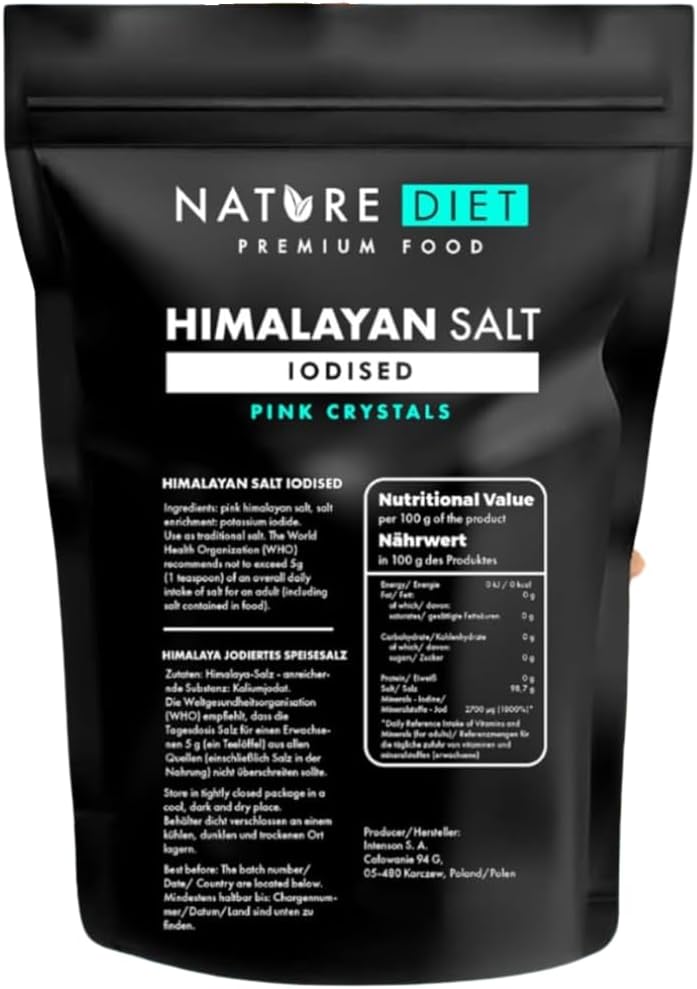 Nature Diet - Sel de l'Himalaya du Pakistan 1000 g | Sel rose | Grain fin | De l'Himalaya